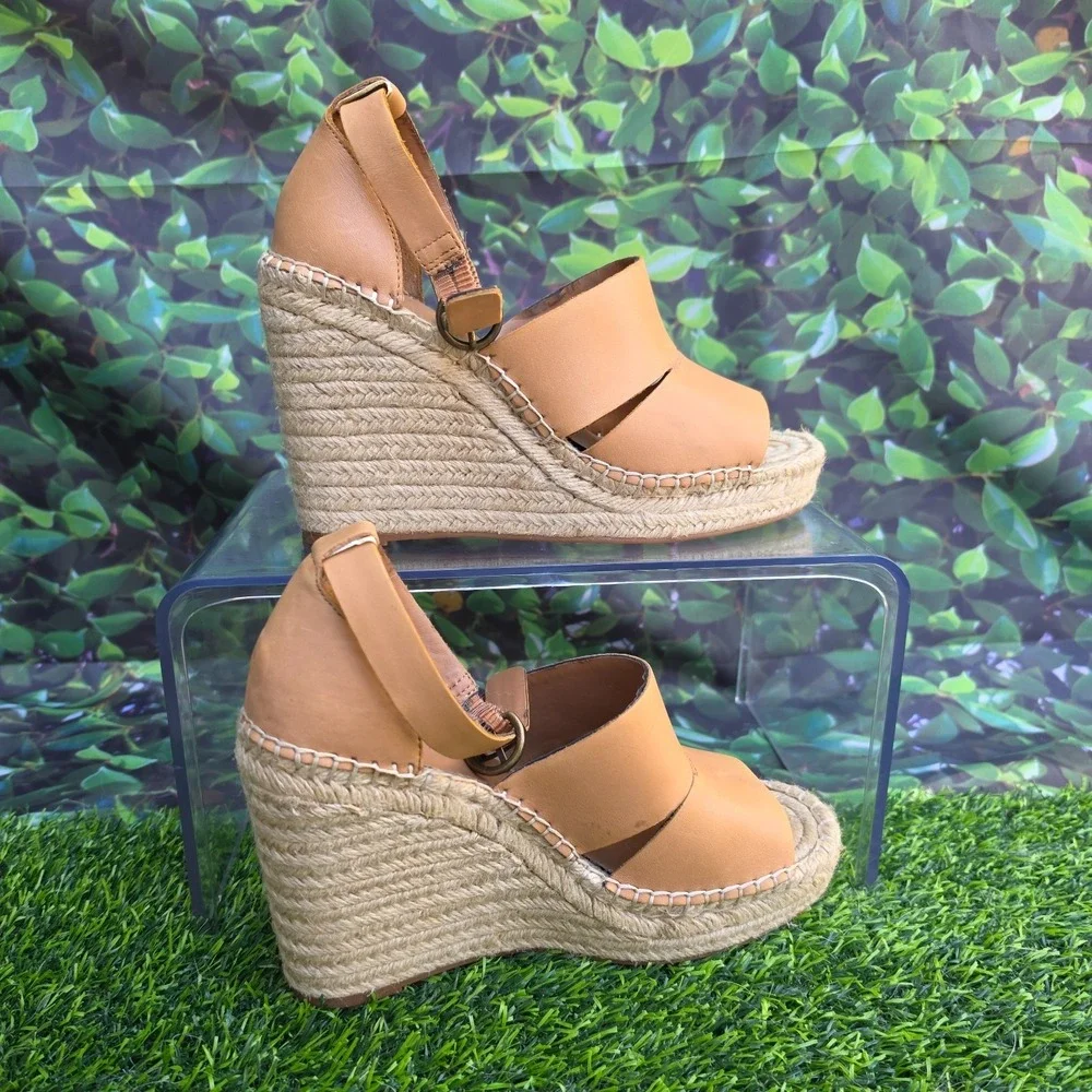 Treasure & Bond Espadrille Wedge Sandals Womens 8.5M Tan Leather Ankle Strap